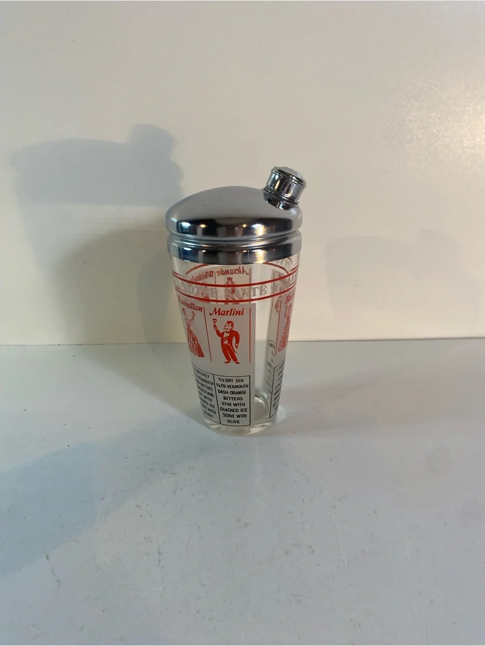Vintage Mid-Century 'Salute to Your Health' Recipe Frosted Glass Cocktail Shaker